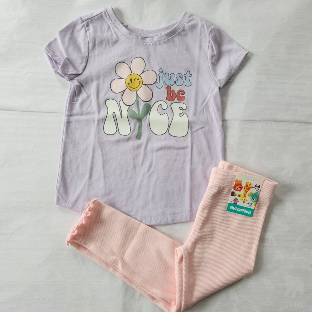 💕🌸NWT Garanimals toddler/baby set purple flower Just be nice 18m 2T pink